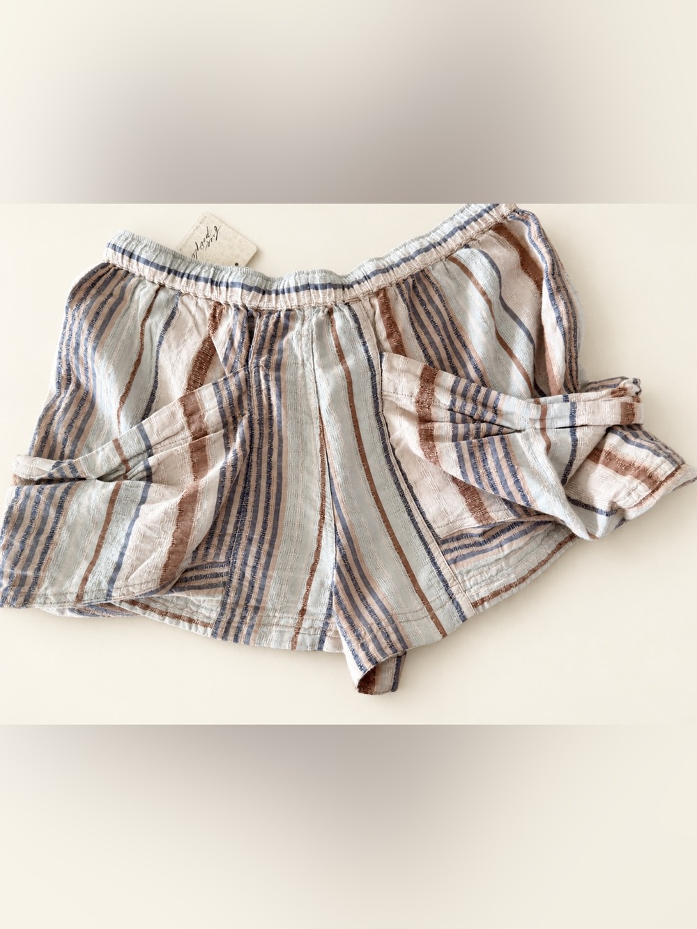 Free People Good Fortune Striped Shorts XS Washed Blue Combo New With Tags - Picture 5 of 6